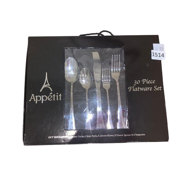 30 Piece Appetit Flatware Set, Silver, Modern Stainless Steel Cutlery - Picture 2 of 4